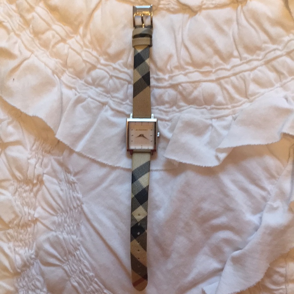 Burberry Beige Black Tan Check Square Dial Ladies Watch